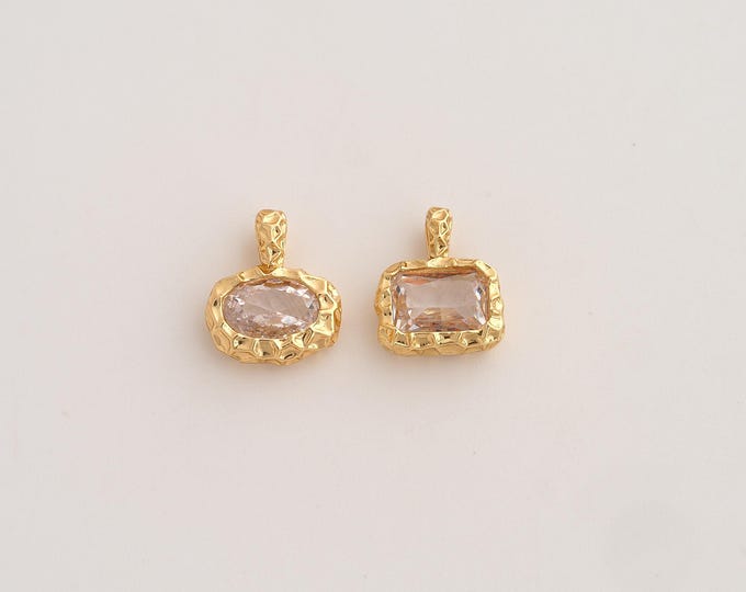 18K Gold Filled Geometric Charm,Dainty Square Pendant,CZ Oval Pendant ,DIY Jewelry Supplies,Oval 11.4x9.4x3mm Square 11x9x3.4mm