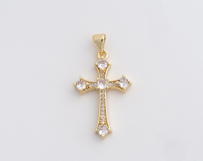 Cross Charm,18K Gold Filled Cross Necklace,Religious Charm, MicroPave CZ Christian Charm, DIY Jewelry Supplies, 33.2x18x3.2mm