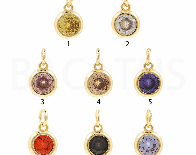 18K Gold Filled Round Pendant,Gold Dainty CZ Round Charms,Round Charm Bracelet Necklace for DIY Jewelry Making Supply