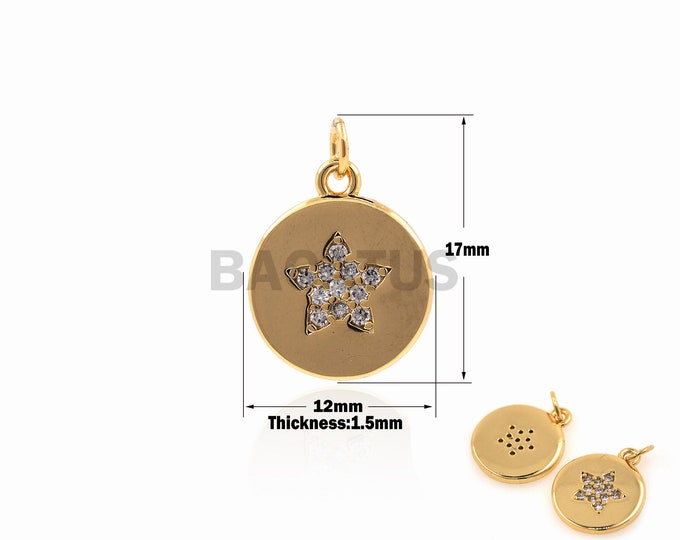 1PCS Coin Pendant Zircon Pentagram Necklace Jewelry Gold Coin Charm Suitable for Bracelet Necklace Jewelry Making Supplies 18K 17x12x1.5mm