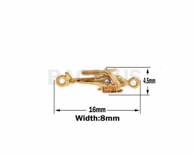 Gold Helicopter Connector Charm,Traveler Charm Bracelet,Brass Airplane for DIY Jewelry Supply 16x8x4.5mm 1pcs