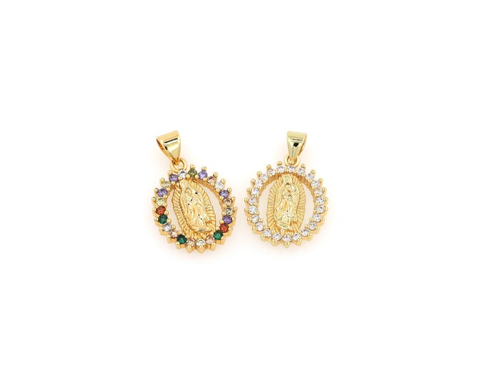 18K Gold Filled Virgin Mary Pendant,Gold Dainty Religion Charms,CZ Catholic Charm Bracelet Necklace for DIY Jewelry Making Supply