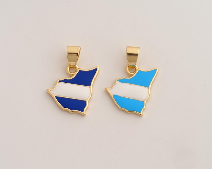 18K Gold Filled Nicaragua Flag Charm,Dainty Enamel Nicaragua Pendant,Flag Pendant ,DIY Jewelry Supplies,21x13.6x1.8mm