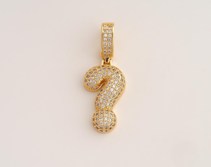 18K Gold Filled Question Mark Charm,Dainty Symbol Pendant,CZ ? Symbol Pendant ,DIY Jewelry Supplies,37.2x13.7x5mm
