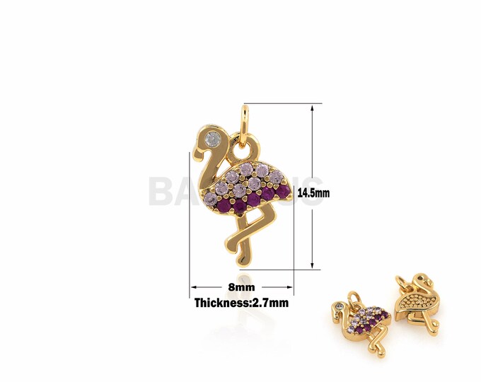 1PCS Red-Crowned Crane Pendant CZ Red-Crowned Crane Jewelry Making Pendant Bird Necklace DIY Jewelry Making 18K Cubic Zirconia 14.5x8x2.7mm