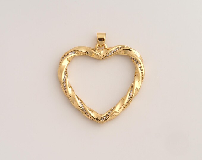 18K Gold Filled Heart Charm,Dainty Love Pendant,CZ Heart Pendant ,DIY Jewelry Supplies,44x40x4.2mm