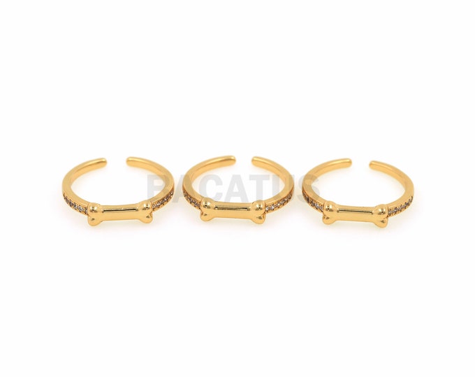 18K Gold Filled Bone Ring, Adjustable Ring, Gold Open Ring, Gold Bone Ring, Bone Charm, Micropave CZ Bone Ring