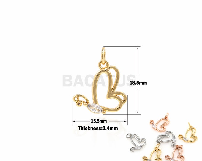 1PCS DIY Making Butterfly Love Wing Pendant Love Charm Jewelry Pendant Necklace Pendant Butterfly Jewelry Hollow Wing CZ 18.5x15.5x2.4mm