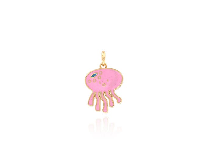 Jellyfish Pendant,Enamel Jellyfish Necklace, 18K Gold Filled Animal Necklace, Sea Life Charm, DIY Jewelry Supplies, 19.5x12.5x1.8mm