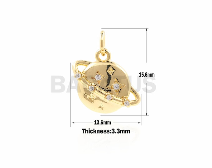1PCS CZ Micro-Pave Planet Necklace, Universe Pendant, Universe Charm, Cubic Planet Pendant, Suitable For Jewelry Making 15.6x13.6x3.3mm