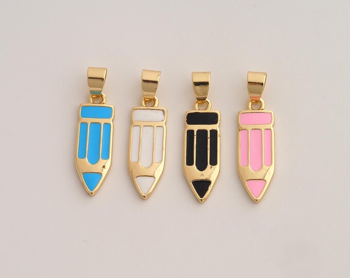 18K Gold Filled Pencil Charm,Dainty Enamel Pencil Pendant,Pencil Pendant ,DIY Jewelry Supplies,29x8x1.8mm