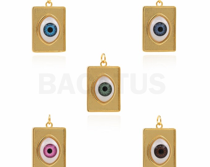 Square Necklace, 18K Gold Filled Square Enamel Pendant,Eye Necklace, Micro-Pavé CZ Eye Necklace, Eye Charm,Eye Charm 29x17x7mm