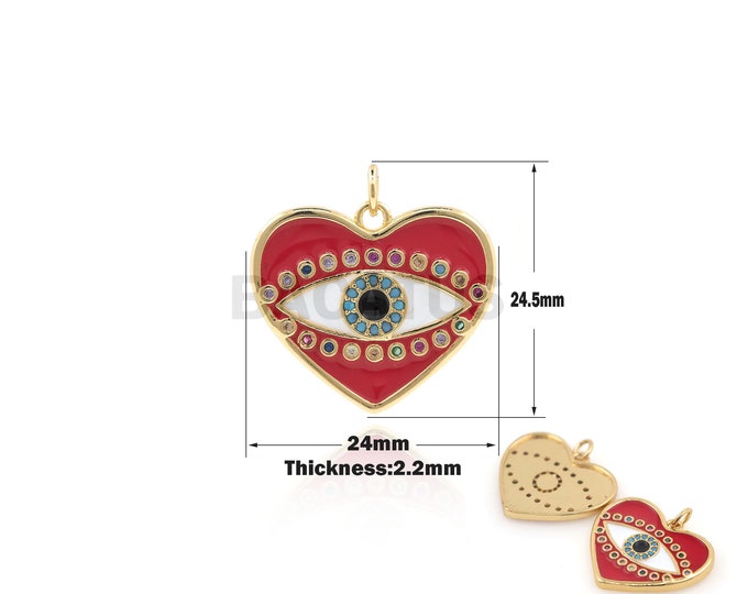 1PCS 18K Gold Filled Red Oil Drop Pendant Eye Pendant Eye Charm Love Charm Cubic Zirconia DIY Production CZ Paving 24.5x24x2.2mm