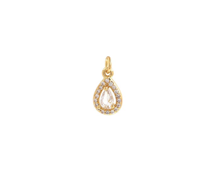 Water Drop Pendant,18K Gold Filled Single Stone Necklace, Micropavé CZ Water Drop Pendant, DIY jewelry Making Accessories,14x7x3.4mm