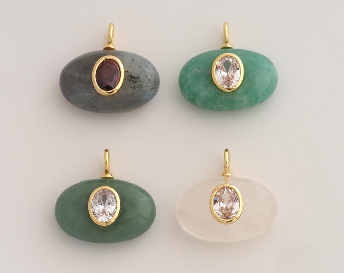 18K Gold Filled Natural Stone Charm,Dainty Energy Stone Pendant,Eye Stone Pendant ,DIY Jewelry Supplies,22.4x23.3x8.8mm