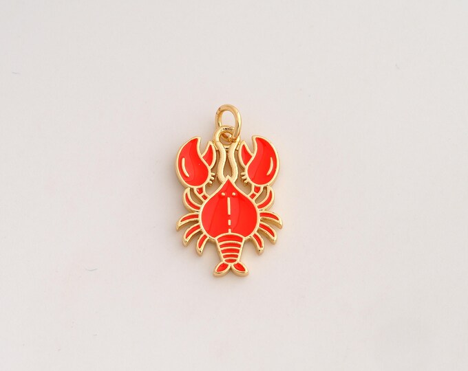 18K Gold Filled Lobster Charm,Dainty Enamel Marine Life Pendant,Lobster Pendant ,DIY Jewelry Supplies,24.2x14x1.8mm