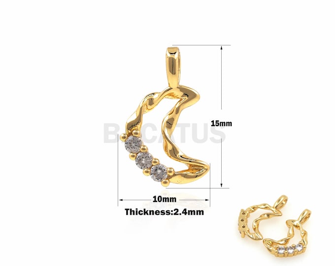 1PCS Hollow Wavy Line Moon Pendant Crescent Necklace Meniscus Charm DIY Jewelry Making Micro-Pave 18K CZ Charm Night Sky Jewelry 15x10x2.4mm