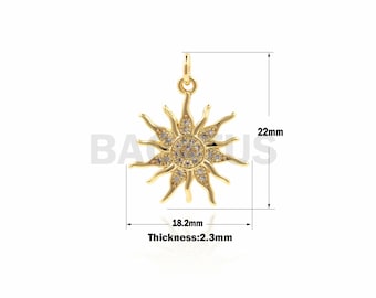 Colgante del sol 1 UNIDS CZ, collar de ráfaga de sol, colgante de la flor del sol del micro-pave, encanto del sol, conveniente para la fabricación de la joyería productos 22×18.2×2.3mm