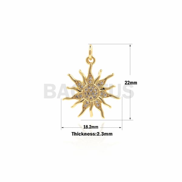 1PCS CZ Sun Pendant, Sun Burst Necklace, Micro-Pave Sun Flower Pendant, Sun Charm, Suitable For Jewelry Making Products 22×18.2×2.3mm