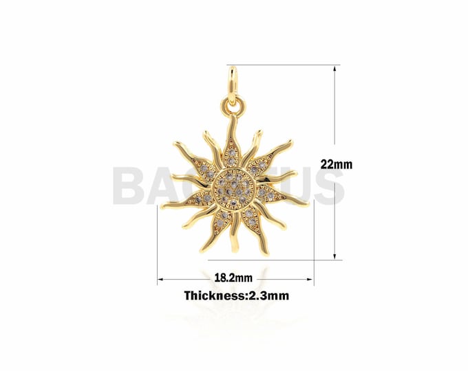 1PCS CZ Sun Pendant, Sun Burst Necklace, Micro-Pave Sun Flower Pendant, Sun Charm, Suitable For Jewelry Making Products 22×18.2×2.3mm