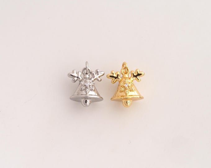 18K Gold Filled Christmas Bell Charm,Dainty Christmas Pendant,CZ Bell Pendant ,DIY Jewelry Supplies,15.3x12.2x8.7mm