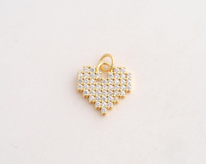 18K Gold Filled Heart Charm,Dainty Love Pendant,CZ Heart Pendant ,DIY Jewelry Supplies,18.7x14.4x2.2mm