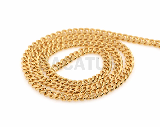 18K Brass Cuban Gold Plated Chain, Curb Chain, Cuban Gold Chain, Semi-Finished Chain, Jewelry Making Chain 1meter