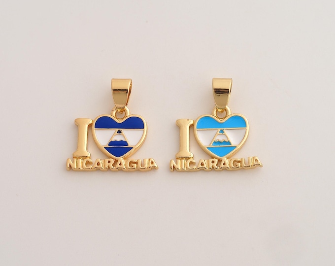 18K Gold Filled I Love Nicaragua Charm,Dainty Enamel Nicaragua Pendant,Heart Flag Pendant ,DIY Jewelry Supplies,19x18.6x1.8mm