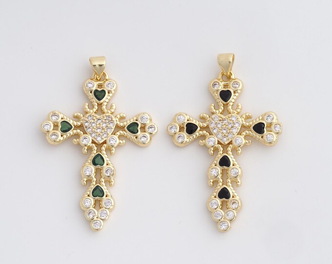 Cross Charm,18K Gold Filled Cross Necklace,Religious Charm, MicroPave CZ Christian Charm, DIY Jewelry Supplies, 44.6x28.2x2.8mm