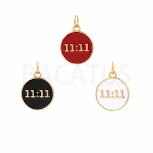 Angel Number Pendant, Enamel Charm, 18K Gold Filled Time Charm, 11:11 Necklace, Round Charm, DIY Jewelry Supplies, 13.5x19x2mm