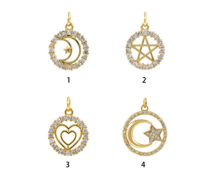 1PCS Round Hollow Pendant Star Moon Love Pendant Necklace Jewelry Cubic Zirconia DIY Jewelry Making Supplies CZ Charm Jewelry Supply