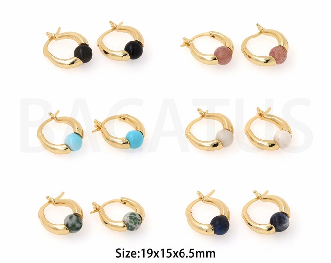 1Pair 18K Gold Filled Round Earrings Boho Earrings Polygonal Earrings Natural Stone Earrings Gift for Her,19x15x6.5mm