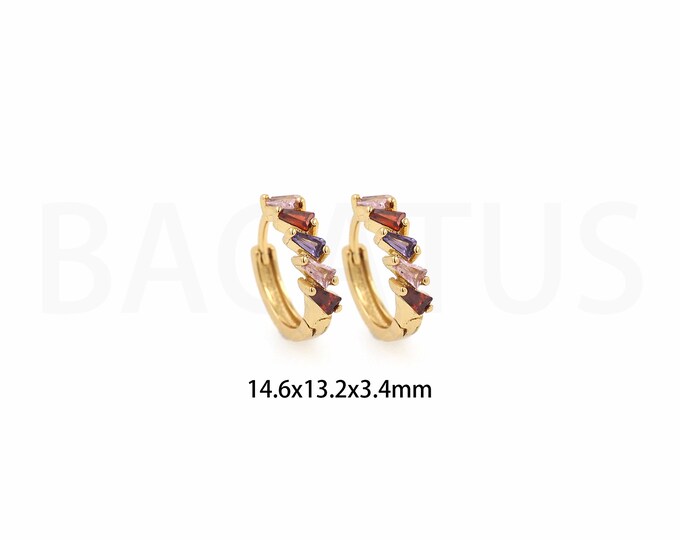 Pierced Earrings, Micropavé CZ Modern Earrings, Thick Earrings, 18K Gold Filled Round Earrings, Gift For Her, 14.6x13.2x3.4mm