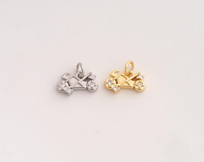 18K Gold Filled Motorcycle Charm,Dainty Motorcycle Pendant,CZ Motorcycle Pendant ,DIY Jewelry Supplies,10.2x13x3mm