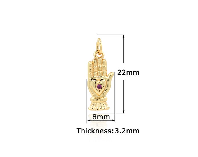 18K Gold Filled Hand Pendant,Gold Dainty Heart Charms,Hand Charm Bracelet Necklace for DIY Jewelry Making Supply