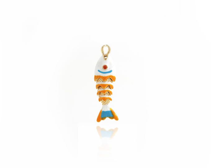 Fish Pendant,Fish Necklace,18K Gold Filled Marine Animal Necklace,Enamel Charm,DIY Jewelry Supplies,31.2x9x6mm