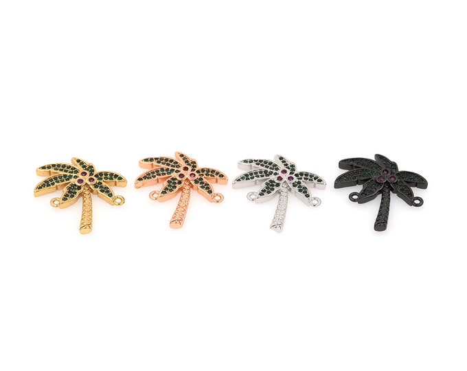 18K Gold Filled CZ Coconut Tree Connector,Gold Dainty Coconut Tree Connector Bracelet Necklace for DIY Jewelry Making Supply