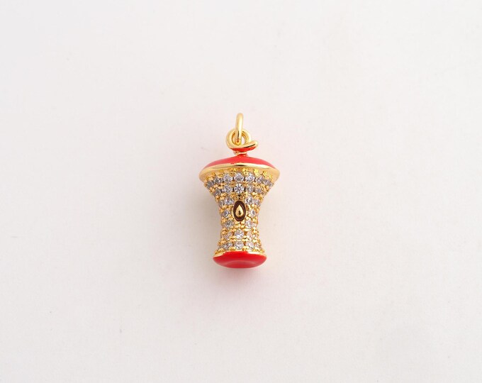 18K Gold Filled Apple Core Charm,Dainty Enamel Apple Pendant,CZ Fruit Pendant ,DIY Jewelry Supplies,19x9x9mm