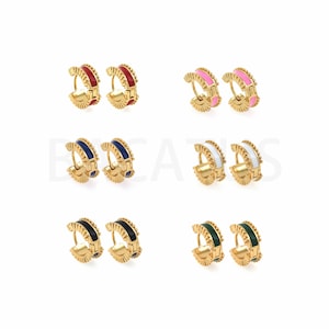 Enamel Hoops Charm, 18K Gold Filled Enamel Earrings, Round Earrings, Round Pierced Earrings, A Gift For Her, 12x10x4.7mm