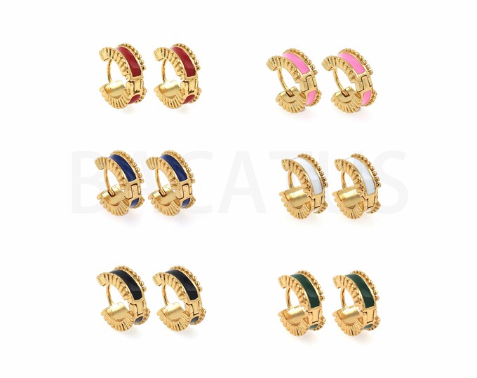 Enamel Hoops Charm, 18K Gold Filled Enamel Earrings, Round Earrings, Round Pierced Earrings, A Gift For Her, 12x10x4.7mm