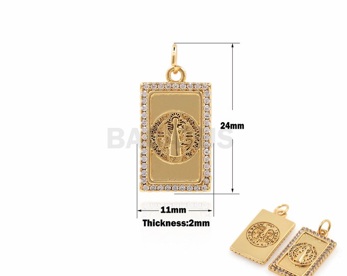 1PCS Virgin Mary Necklace Rectangular Medal Medal Charm Necklace Pendant DIY Jewelry Making 18K Gold Filled Cubic Zirconia 24x11x2mm