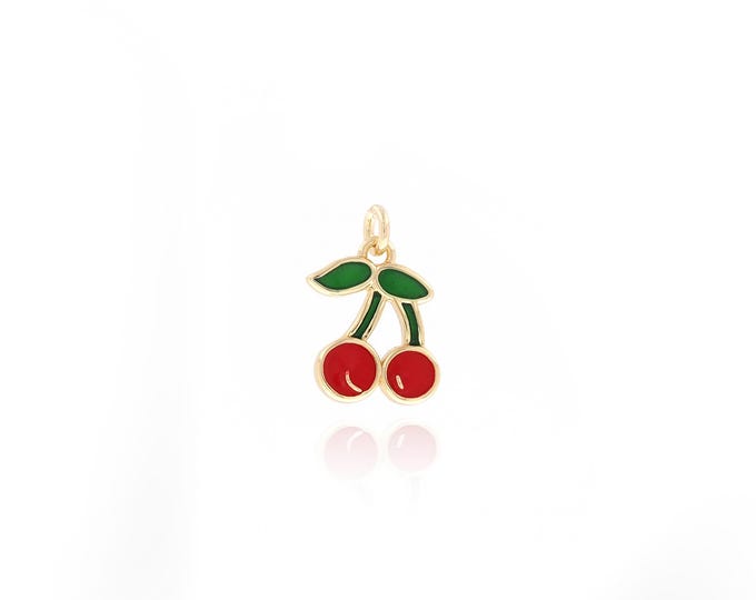 18K Gold Filled Cherry Pendant,Dainty Cherry Charms,Enamel Cherry Charm Bracelet Necklace for DIY Jewelry Making Supply,15x9.8x2mm
