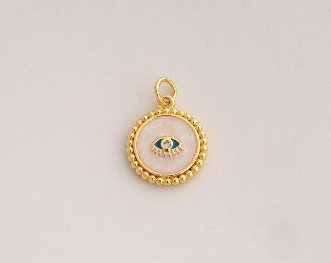 18K Gold Filled Evil Eye Charm,Dainty Enamel Devil Eye Pendant,CZ Round Eye Pendant ,DIY Jewelry Supplies,20.5x14.3x3mm