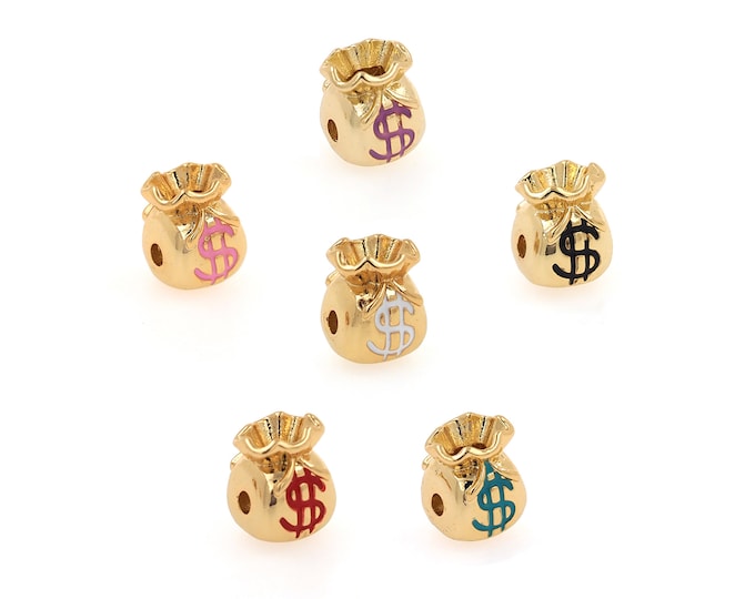 18K Gold Filled Money Bag Beads,Gold Enamel Money Bag Beads,Spacer Beads, DIY Gold Jewelry Making