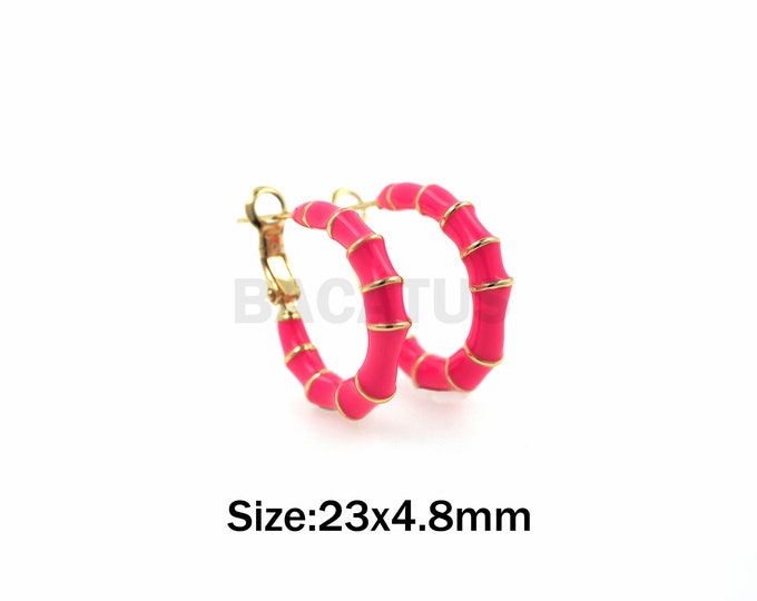 1Pair C-Shaped Rose Red Enamel Earrings 18K Gold Filled Women's Jewelry Banquet Wear Jewelry Valentine's Day Gift 23x4.8mm