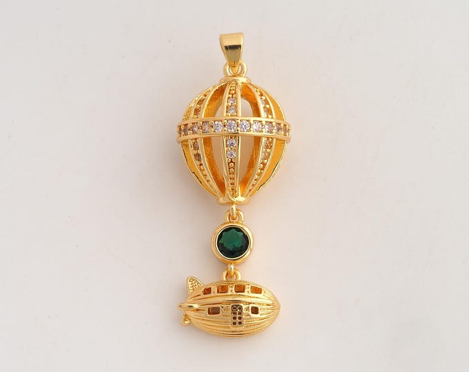 18K Gold Filled Airship Charm,Dainty Airship Pendant,CZ Airship Pendant ,DIY Jewelry Supplies,46x17x14mm