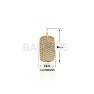 Rectangle long pendants, Rectangular charm,Gold Dog Tags Pendants,pave cz necklace 9x20x1mm 1PCS