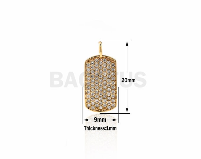 Rectangle long pendants, Rectangular charm,Gold Dog Tags Pendants,pave cz necklace 9x20x1mm 1PCS