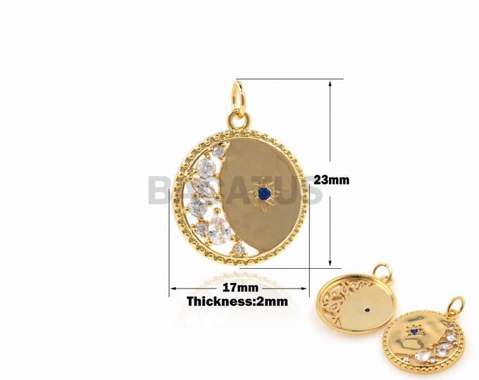 1PCS Cubic Zirconia Jewelry Moon Pendant Round Jewelry DIY Jewelry Making Accessories 18k Gold Filling Moon Charm 23x17x2mm