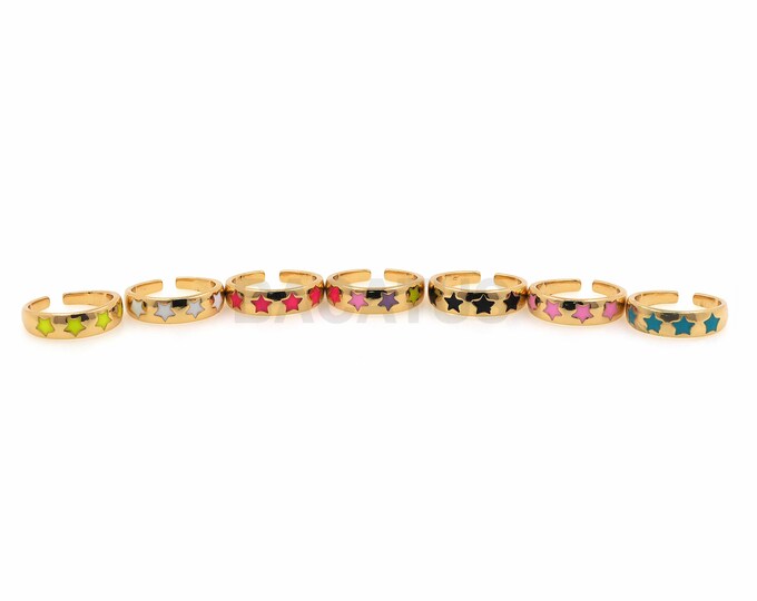 18K Gold Filled Enamel Star Open Ring, Adjustable Ring, Multicolor Enamel Ring, Gold Open Ring, Star Charm, Polaris Ring